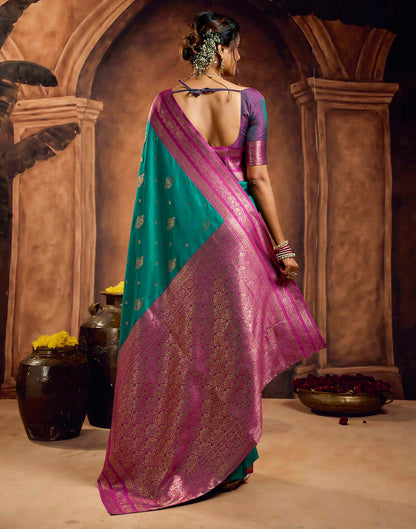 Teal Blue Silk Woven Banarasi Saree