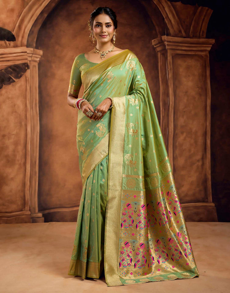Pista Green Silk Woven Banarasi Saree