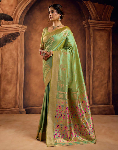 Pista Green Silk Woven Banarasi Saree