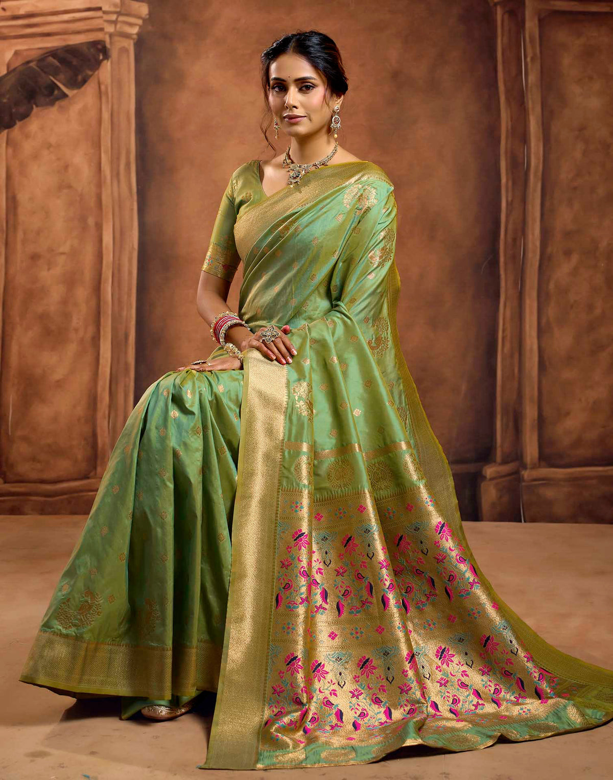Pista Green Silk Woven Banarasi Saree
