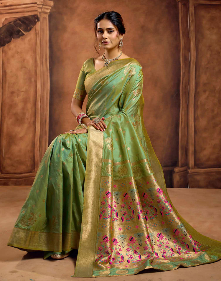 Pista Green Silk Woven Banarasi Saree
