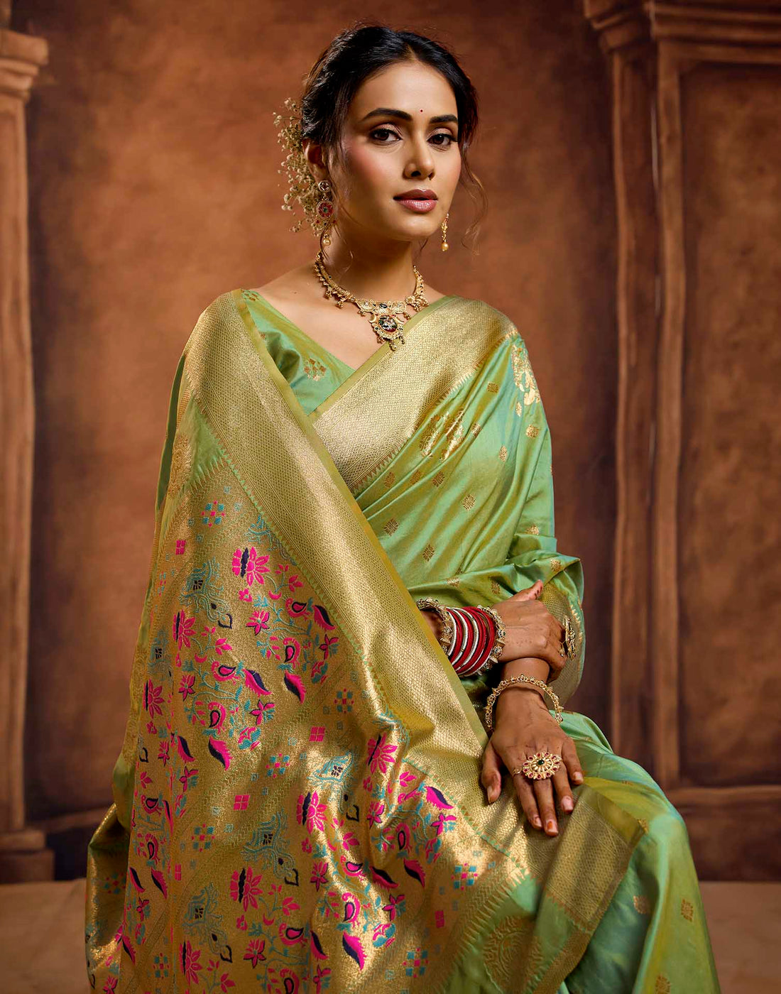 Pista Green Silk Woven Banarasi Saree