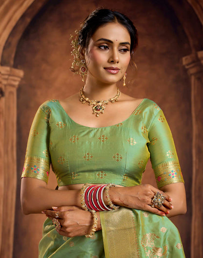 Pista Green Silk Woven Banarasi Saree
