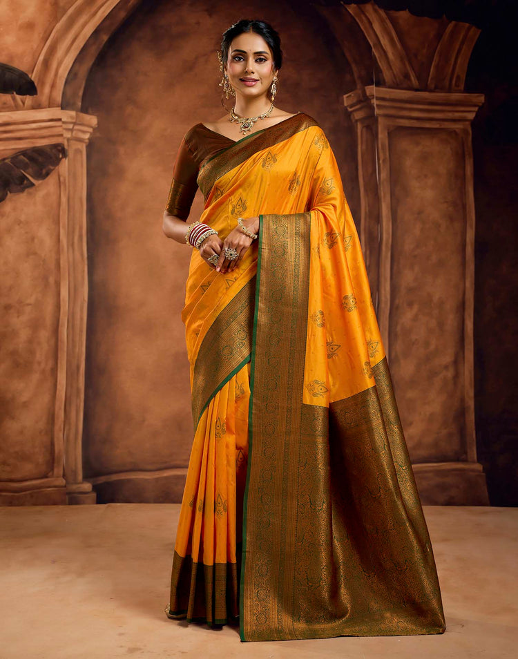 Turmeric Yellow Silk Woven Banarasi Saree