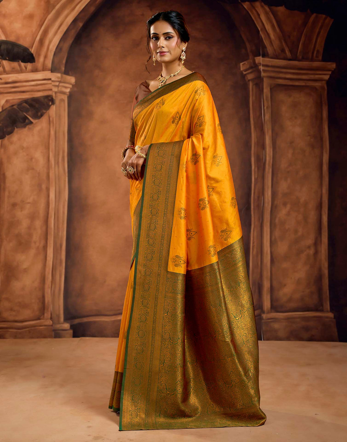 Turmeric Yellow Silk Woven Banarasi Saree