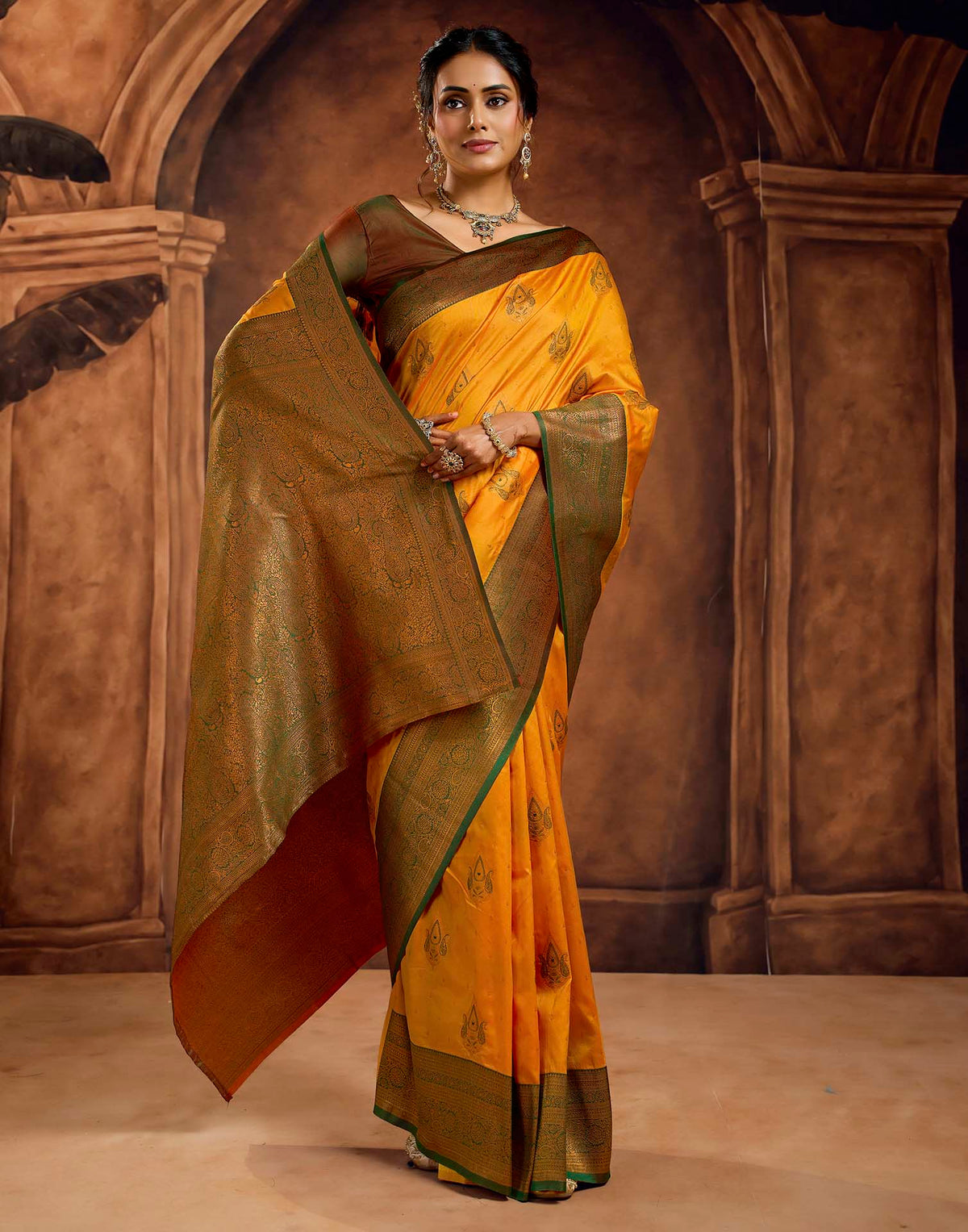 Turmeric Yellow Silk Woven Banarasi Saree