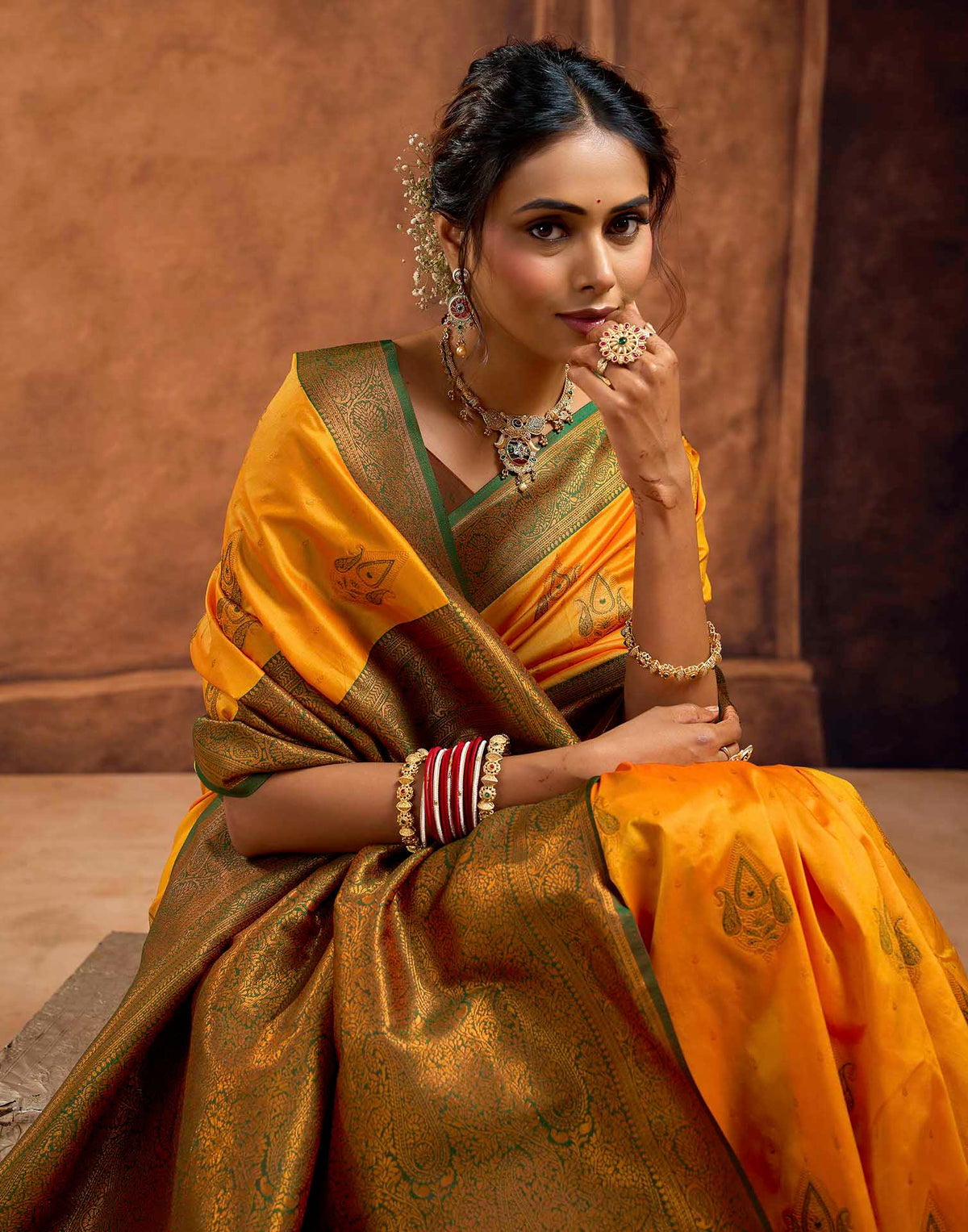 Turmeric Yellow Silk Woven Banarasi Saree