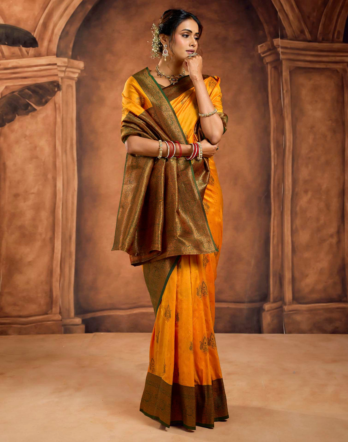 Turmeric Yellow Silk Woven Banarasi Saree