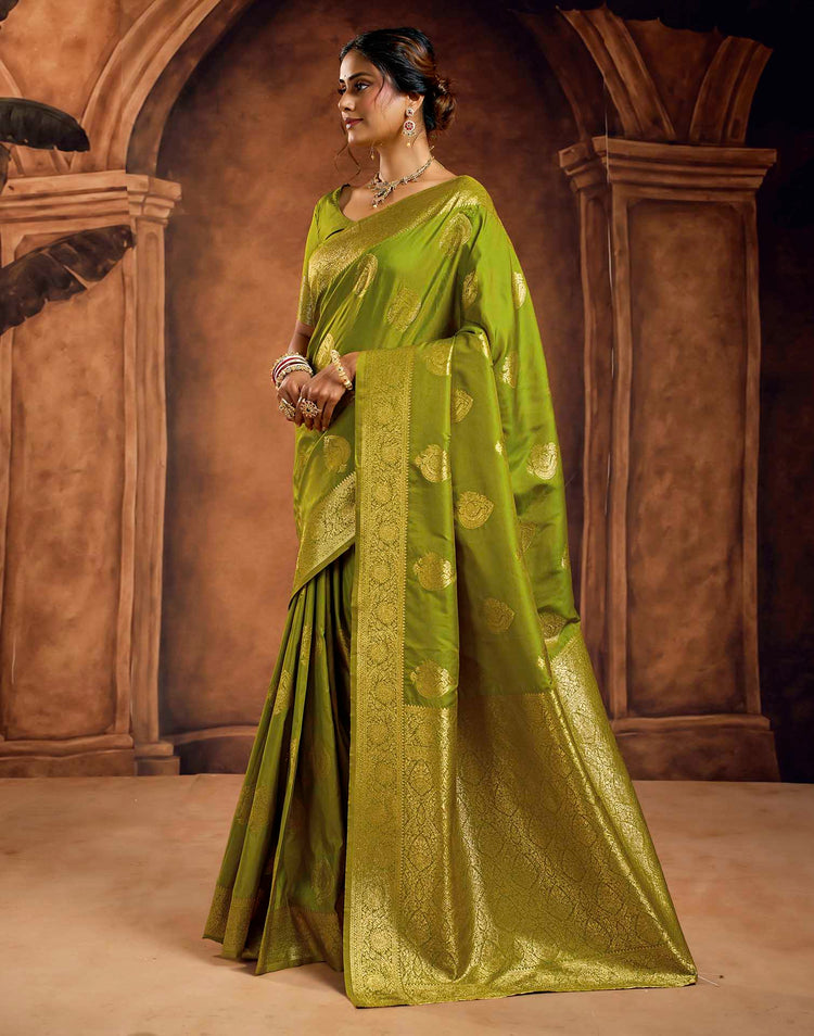 Mehandi Green Silk Woven Banarasi Saree