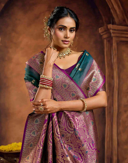Dark teal Blue Silk Woven Banarasi Saree