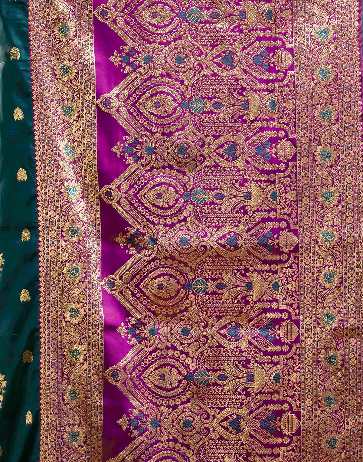 Dark teal Blue Silk Woven Banarasi Saree