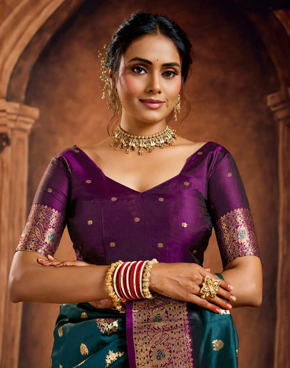 Dark teal Blue Silk Woven Banarasi Saree