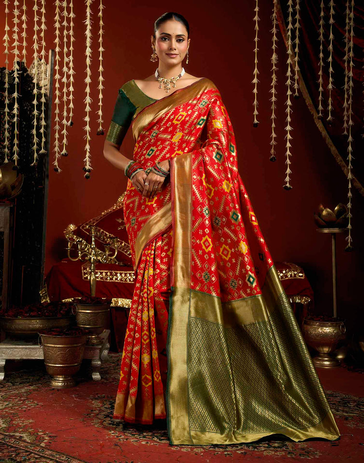 Bright Red Silk Woven Patola Saree