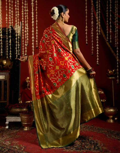 Bright Red Silk Woven Patola Saree