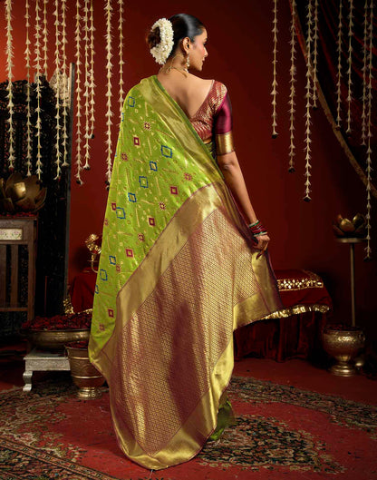 Parrot Green Silk Woven Patola Saree