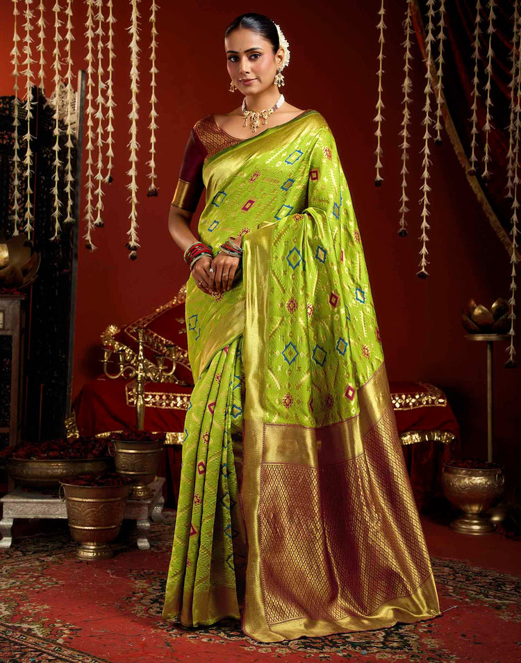 Parrot Green Silk Woven Patola Saree