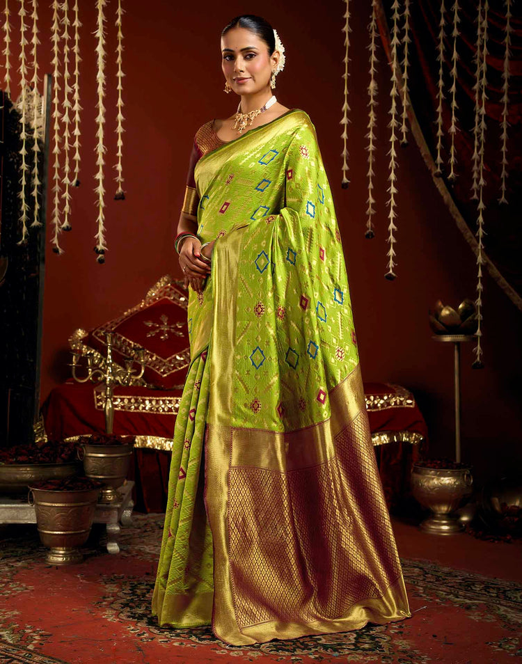 Parrot Green Silk Woven Patola Saree