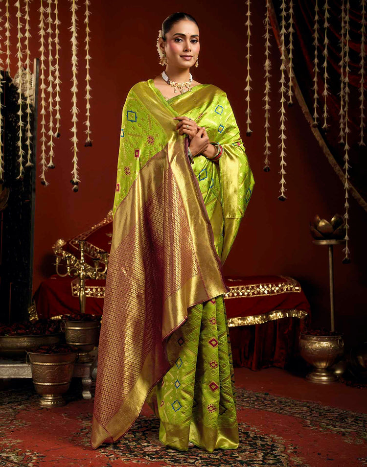 Parrot Green Silk Woven Patola Saree