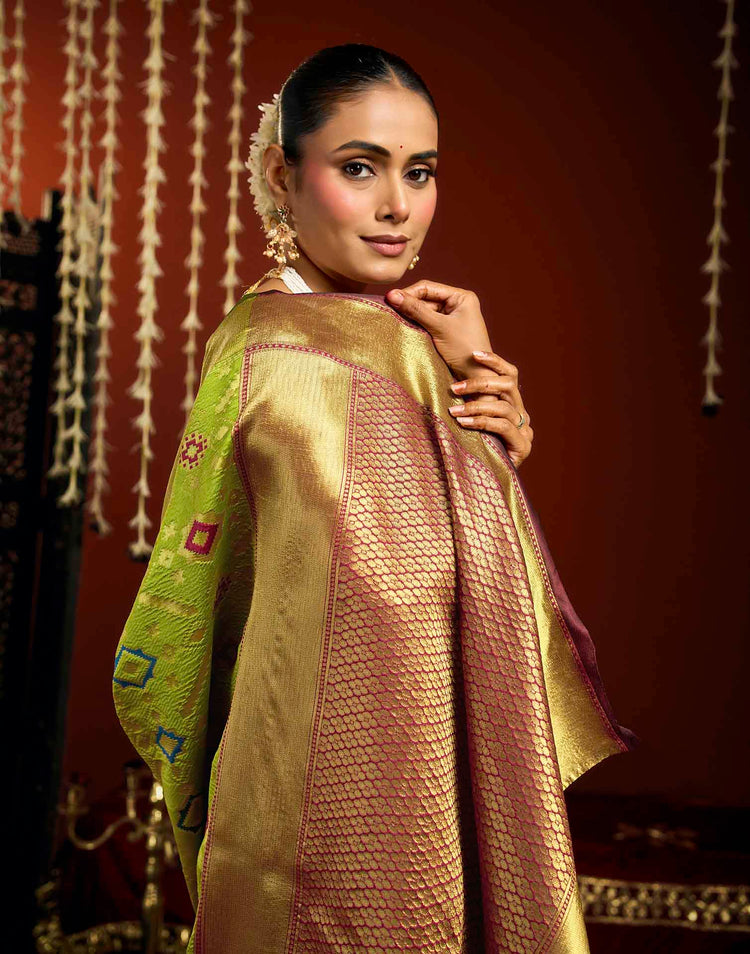 Parrot Green Silk Woven Patola Saree