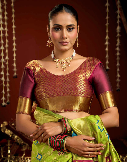 Parrot Green Silk Woven Patola Saree
