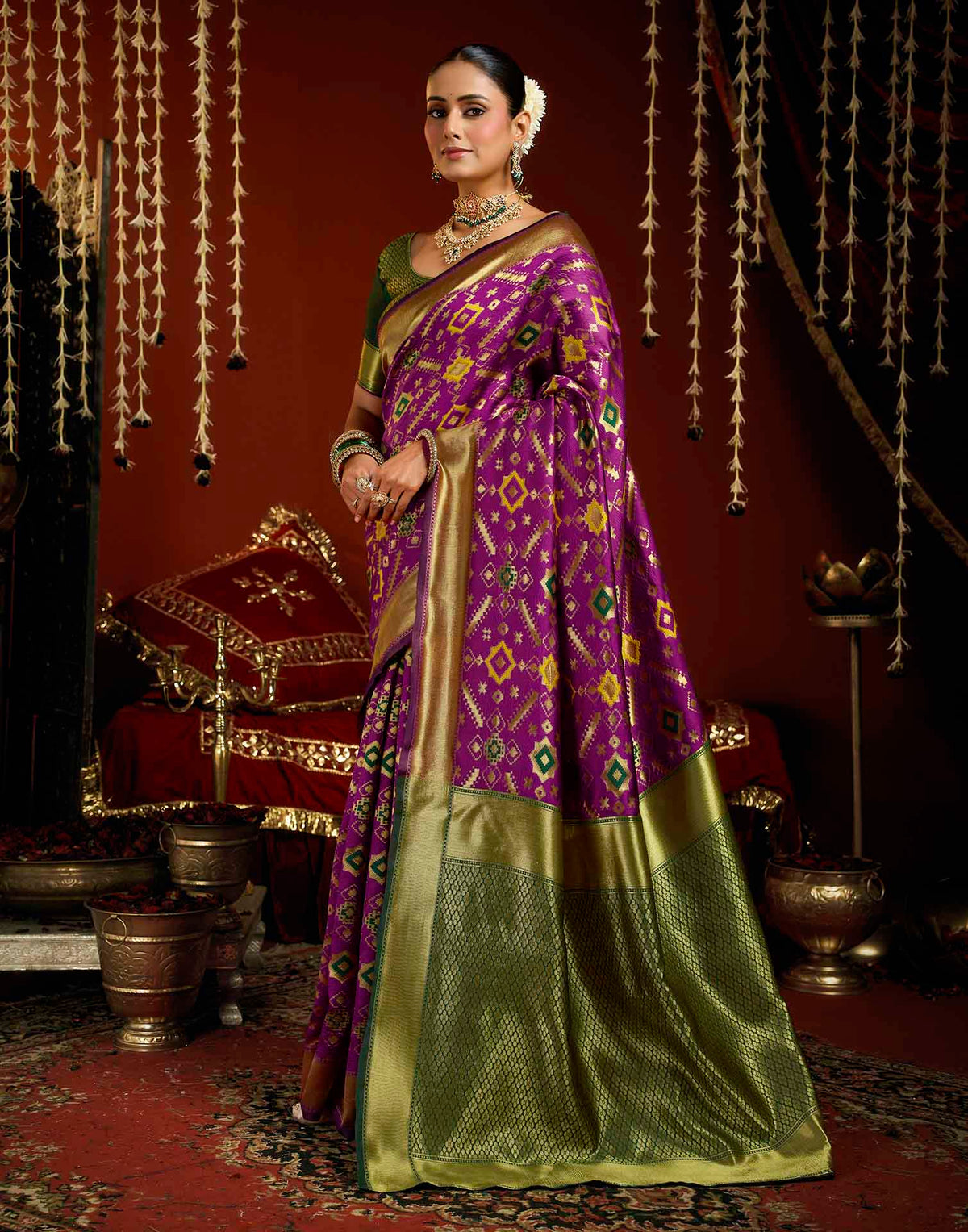 Magenta Silk Woven Patola Saree