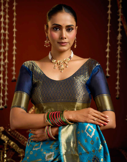 Blue Silk Woven Patola Saree