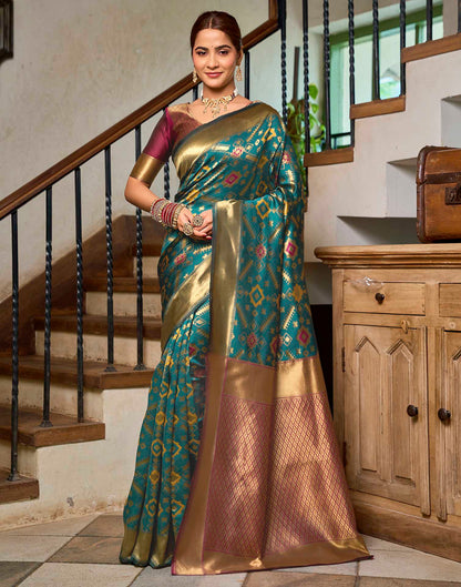 Teal Blue Silk Woven Patola Saree