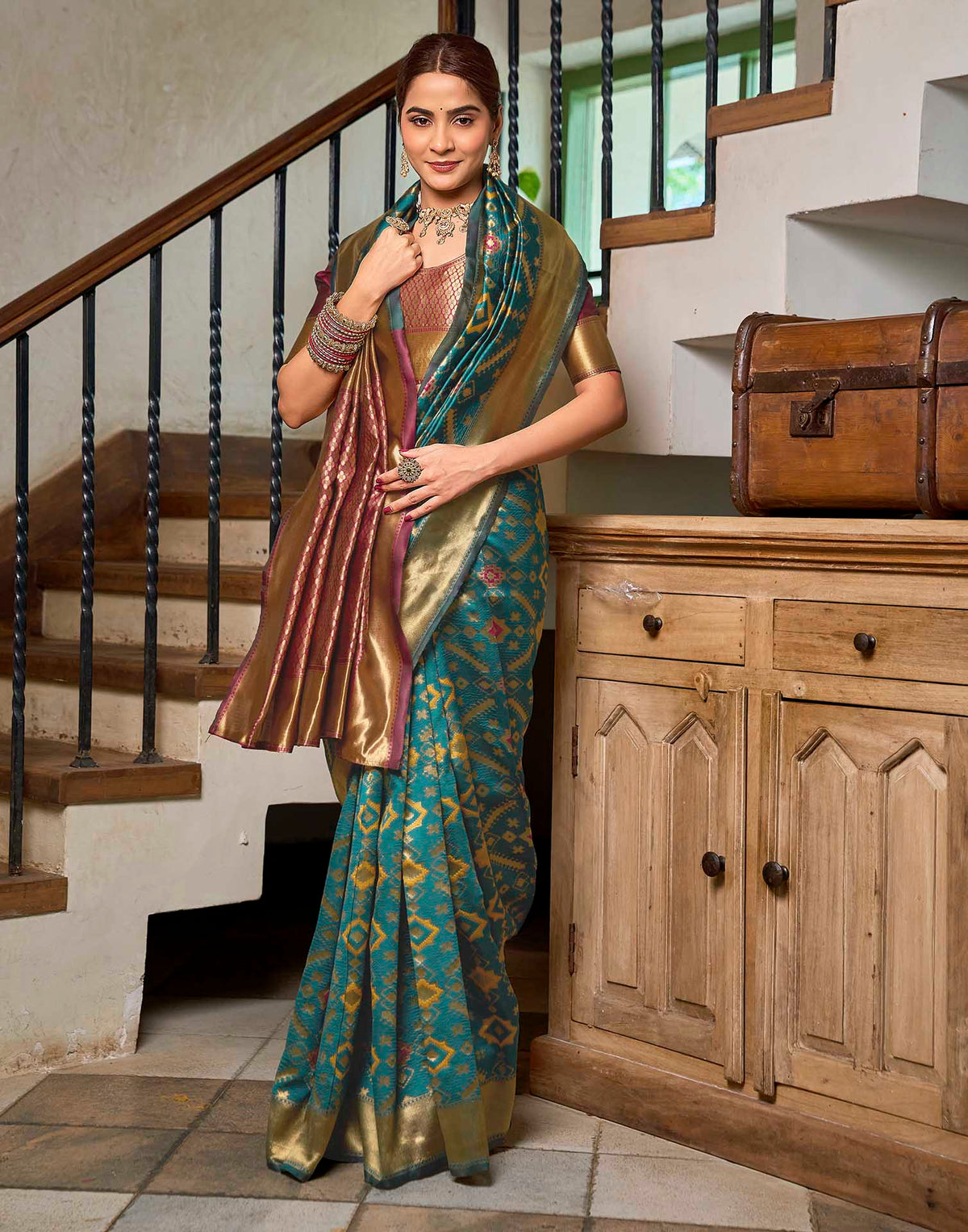 Teal Blue Silk Woven Patola Saree