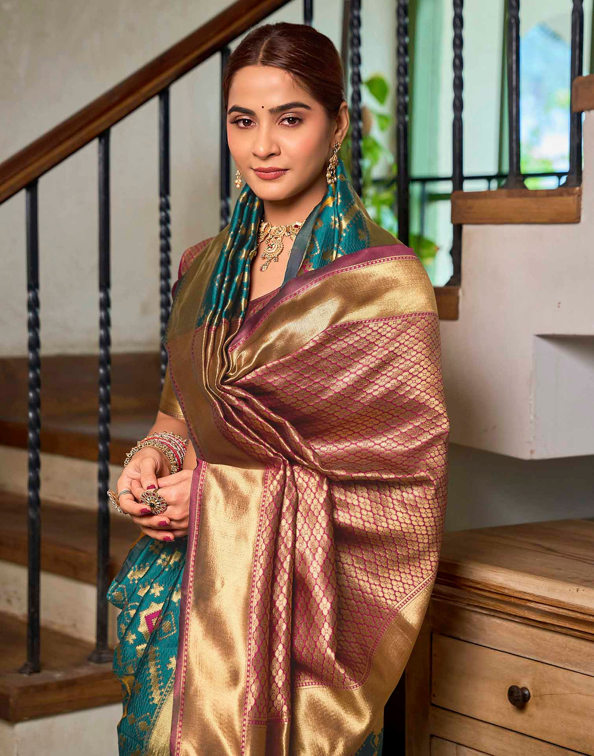 Teal Blue Silk Woven Patola Saree