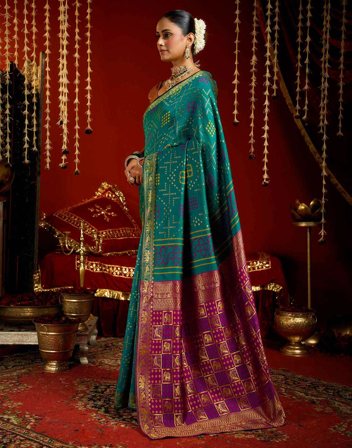 Teal Blue Silk Woven Patola Saree