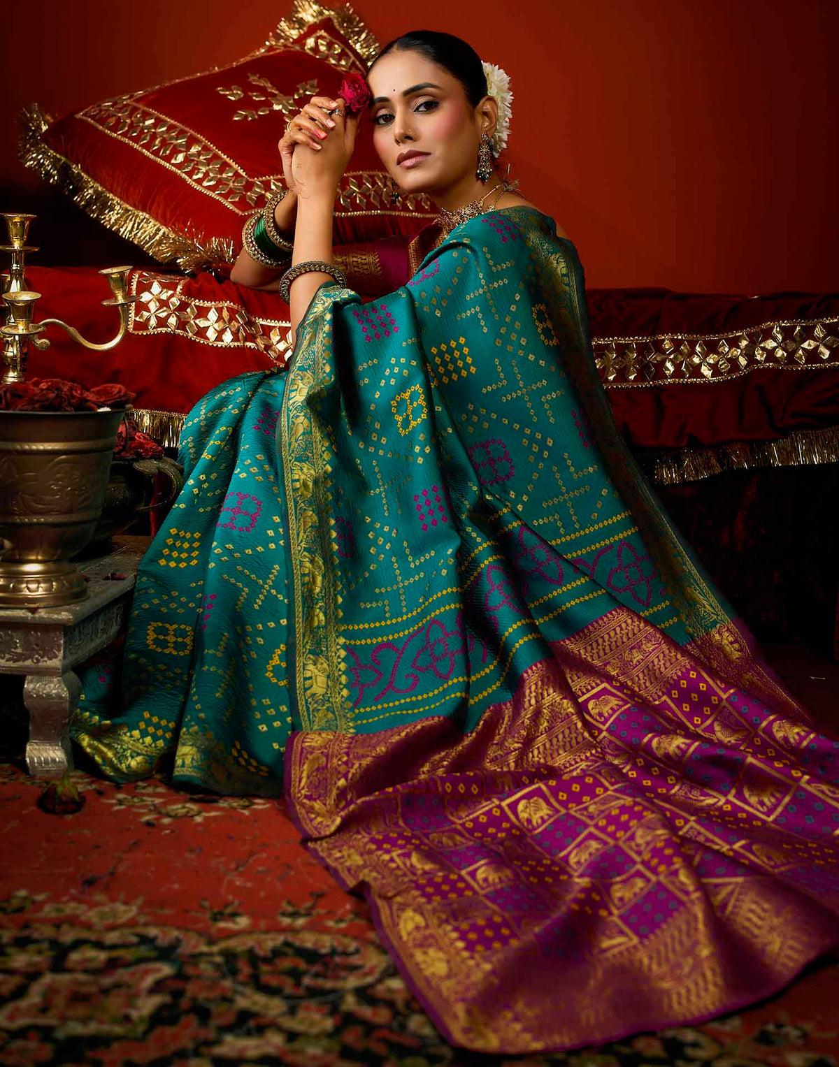 Teal Blue Silk Woven Patola Saree