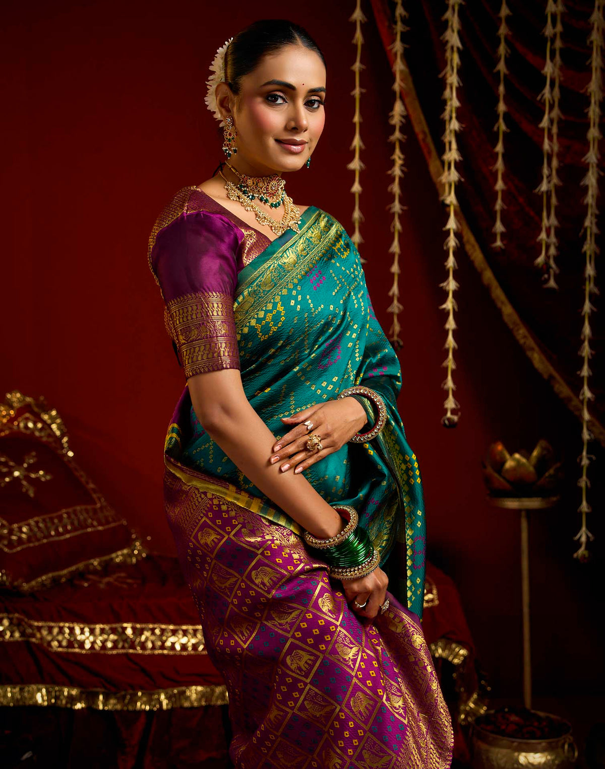 Teal Blue Silk Woven Patola Saree