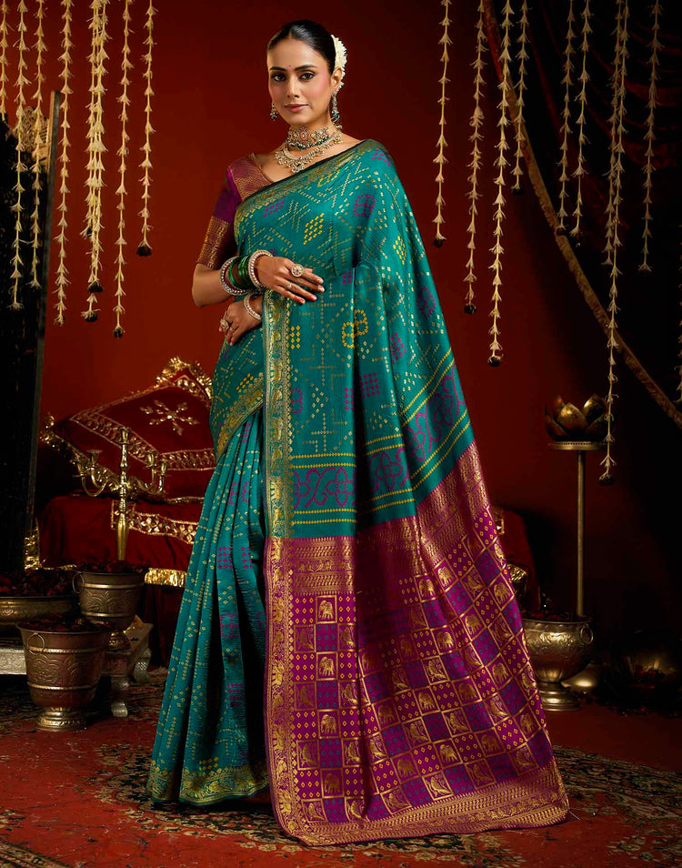 Teal Blue Silk Woven Patola Saree
