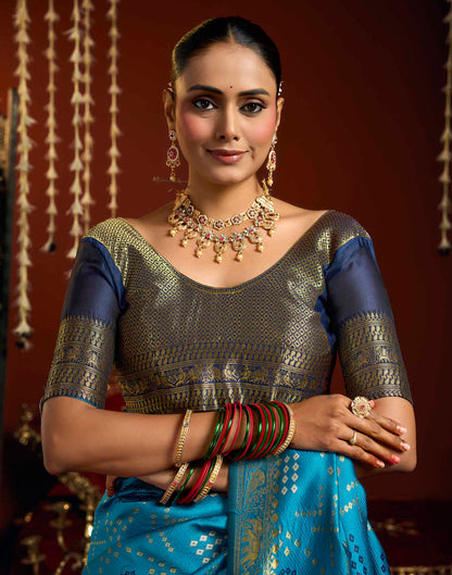 Blue Silk Woven Patola Saree