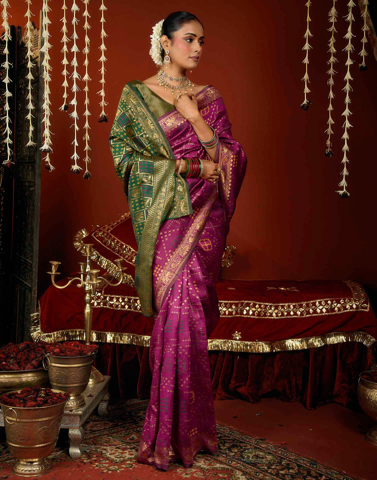 Magenta Silk Woven Patola Saree
