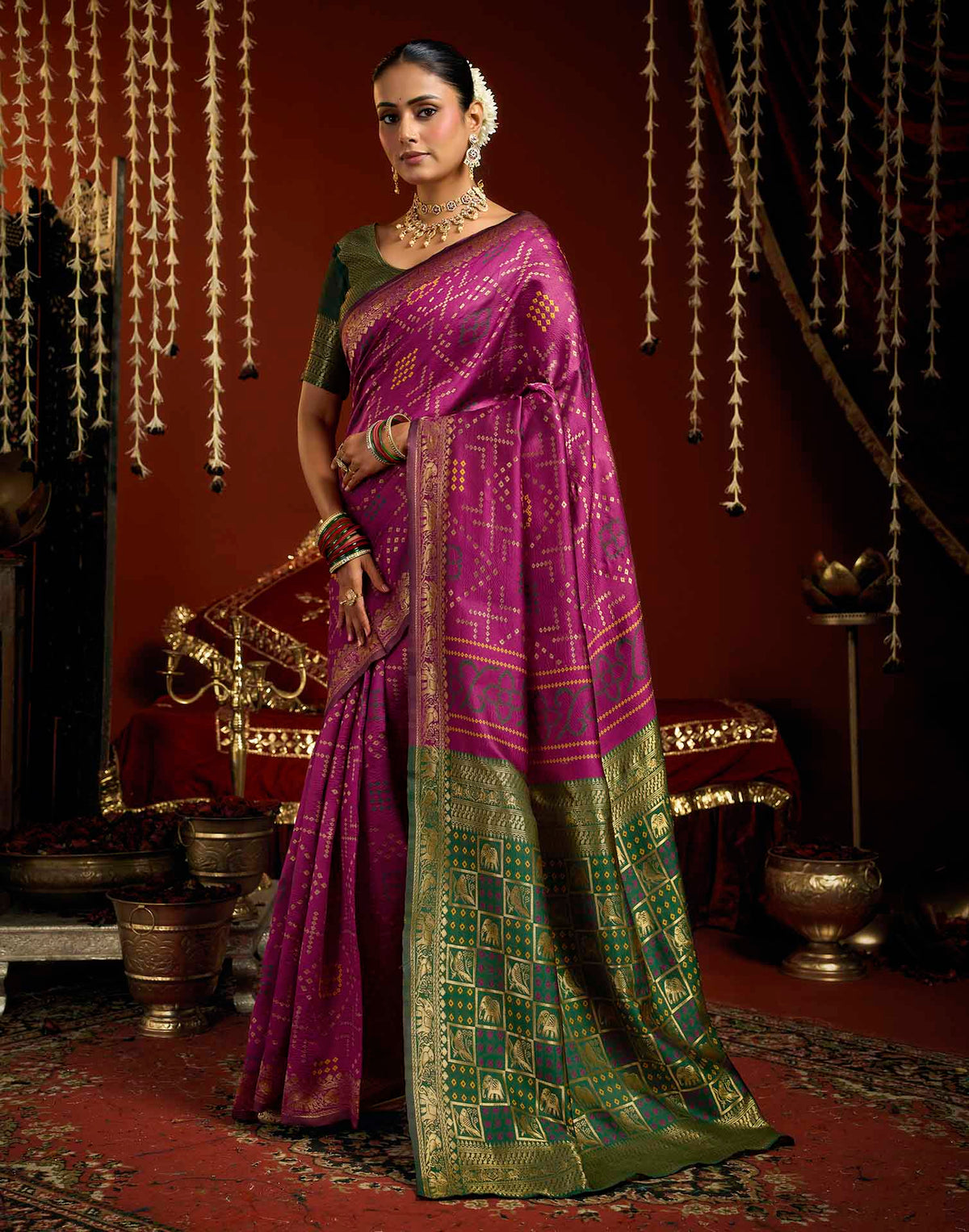 Magenta Silk Woven Patola Saree