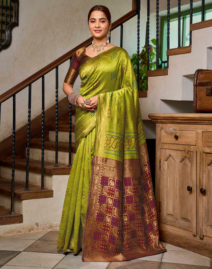 Parrot Green Silk Woven Patola Saree