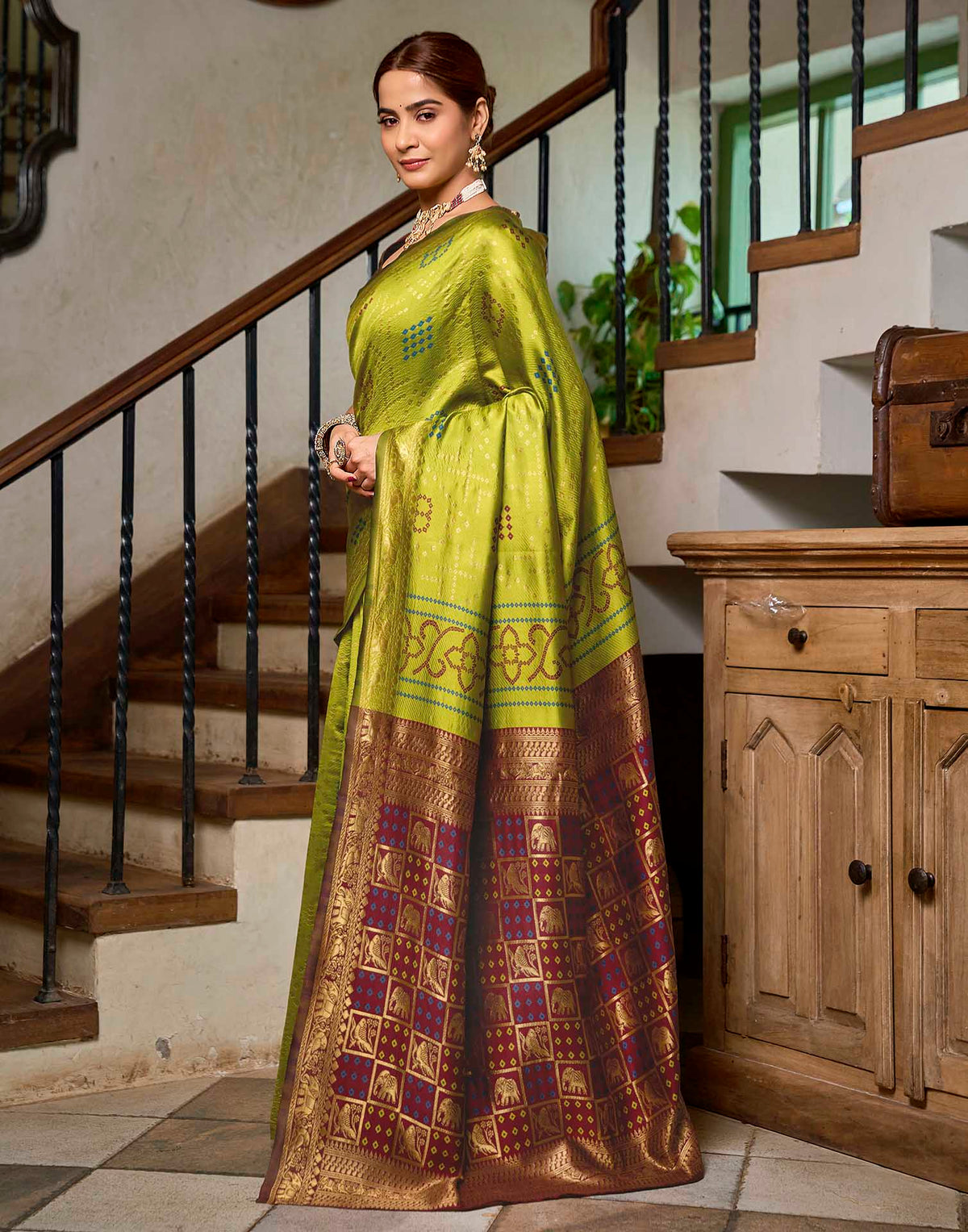 Parrot Green Silk Woven Patola Saree