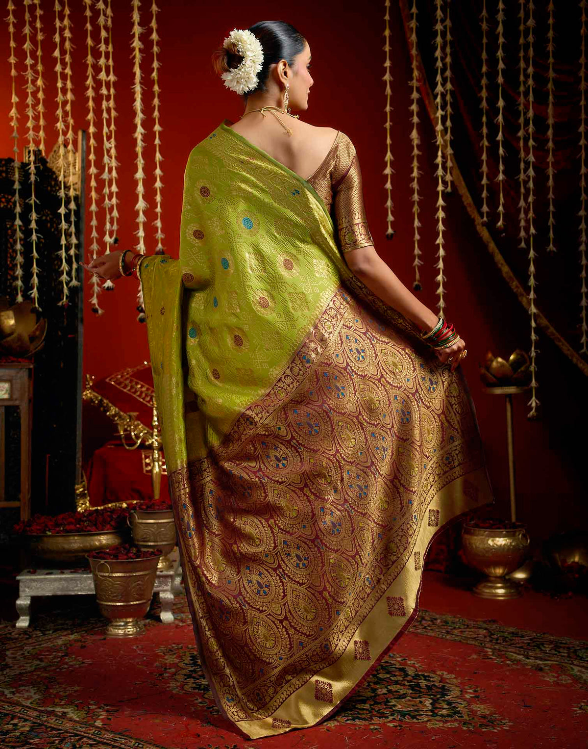 Parrot Green Silk Woven Patola Saree