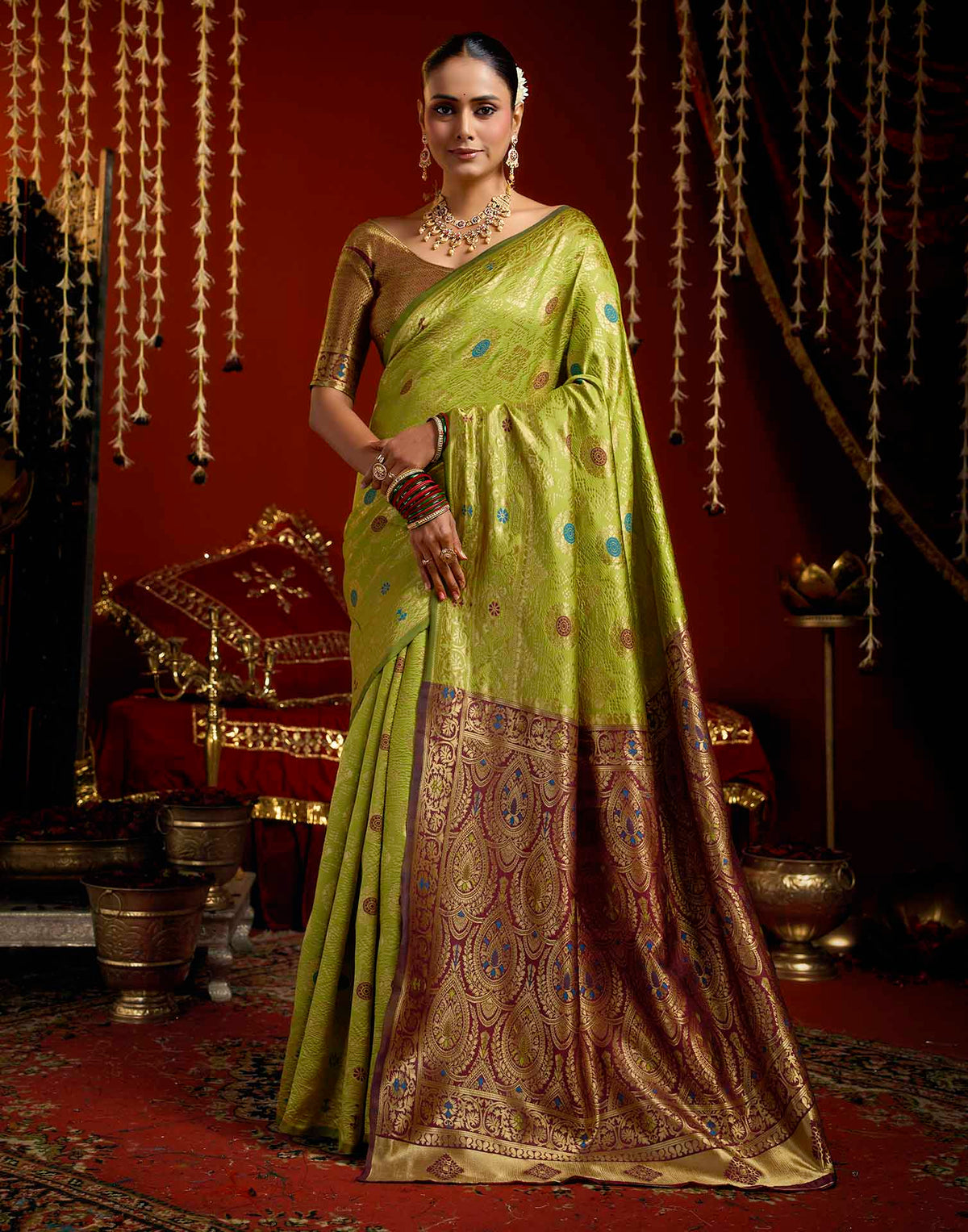 Parrot Green Silk Woven Patola Saree