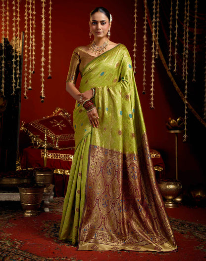 Parrot Green Silk Woven Patola Saree
