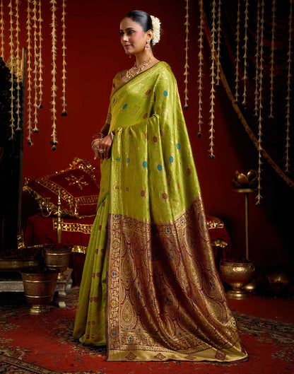 Parrot Green Silk Woven Patola Saree