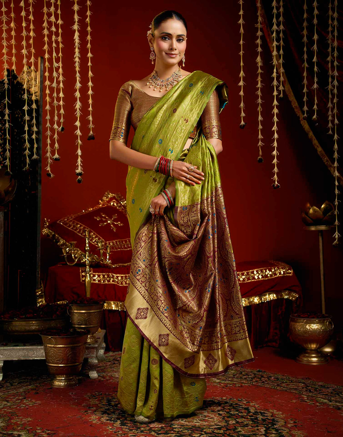 Parrot Green Silk Woven Patola Saree