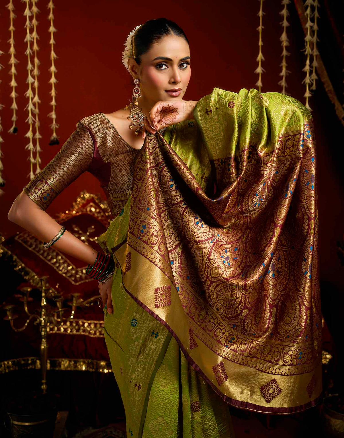Parrot Green Silk Woven Patola Saree