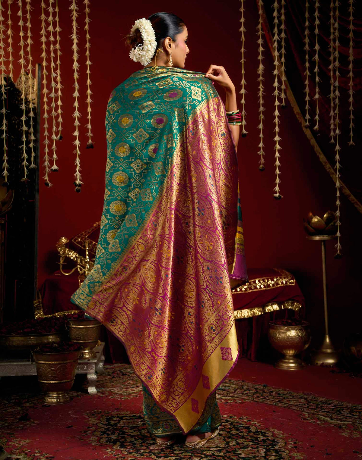 Teal Blue Silk Woven Patola Saree