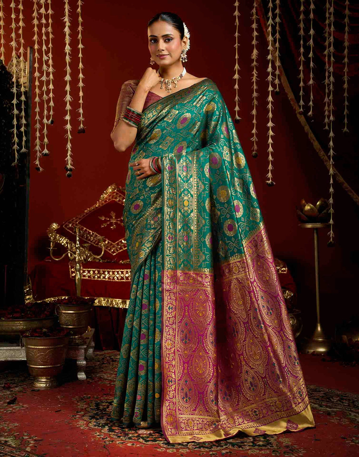 Teal Blue Silk Woven Patola Saree