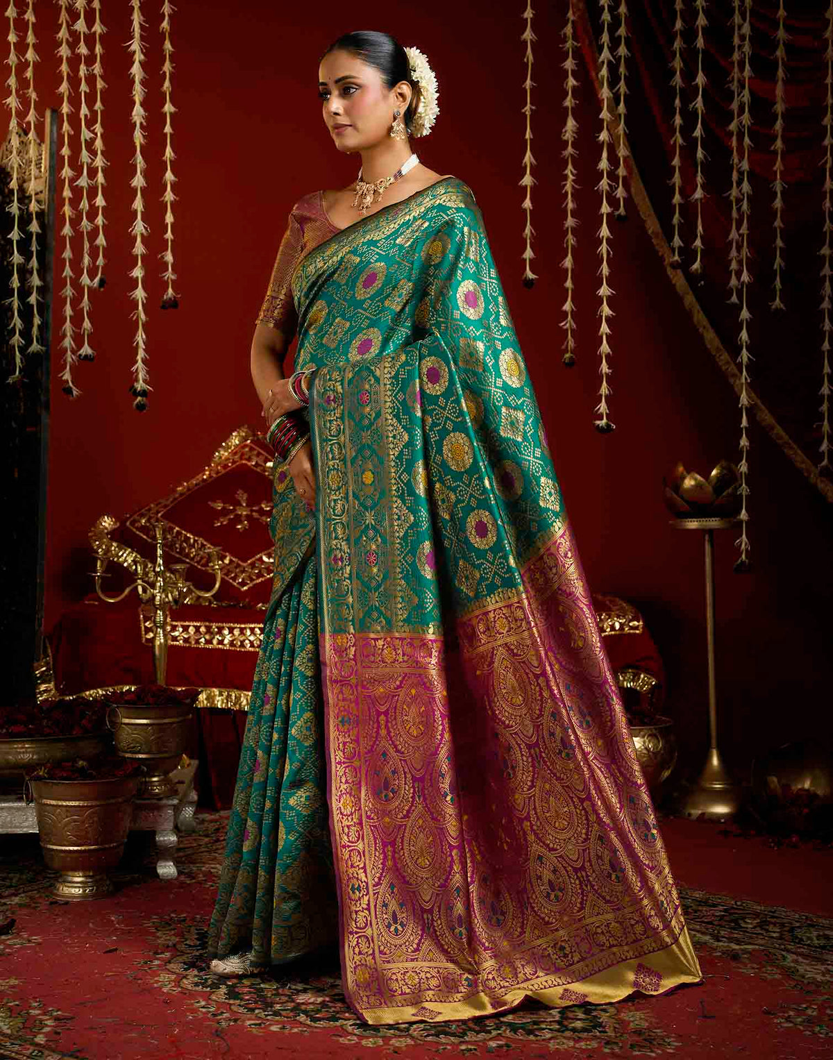 Teal Blue Silk Woven Patola Saree
