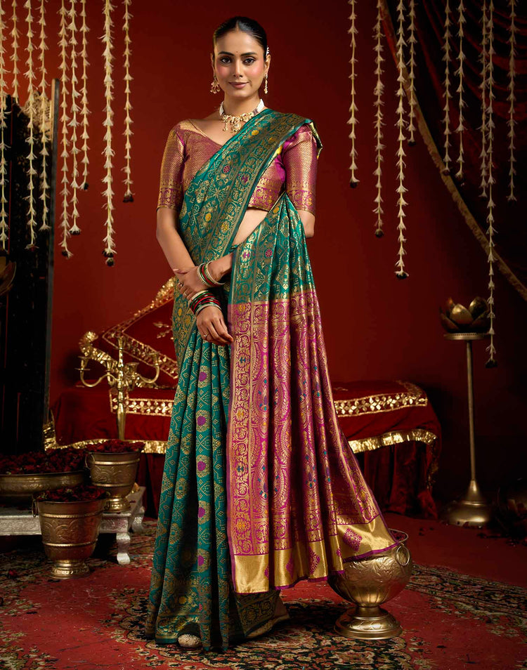Teal Blue Silk Woven Patola Saree