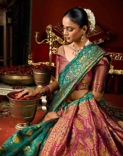 Teal Blue Silk Woven Patola Saree