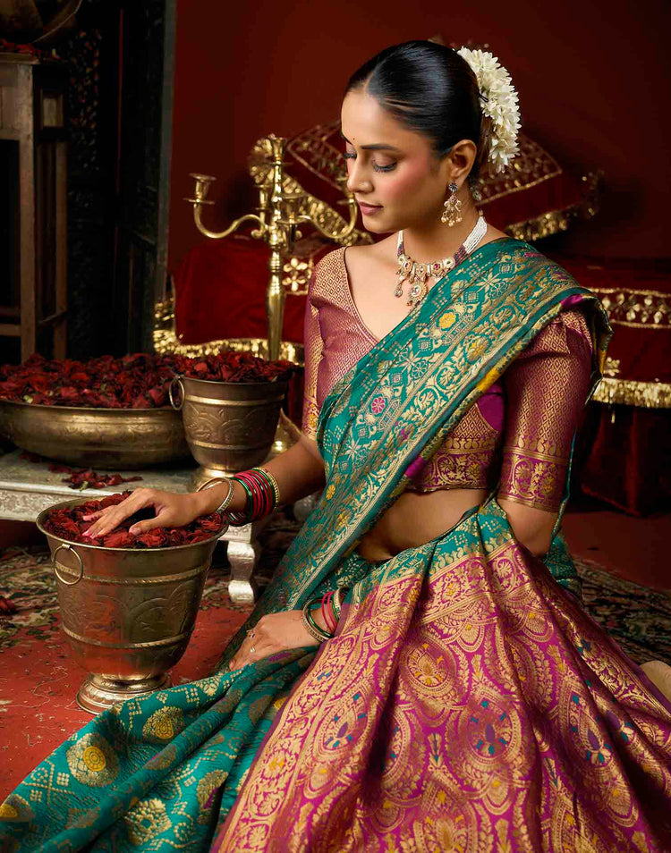 Teal Blue Silk Woven Patola Saree